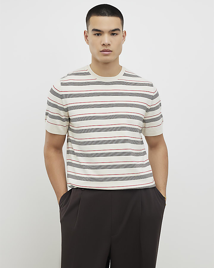 River Island Beige Knitted Stripe T-Shirt