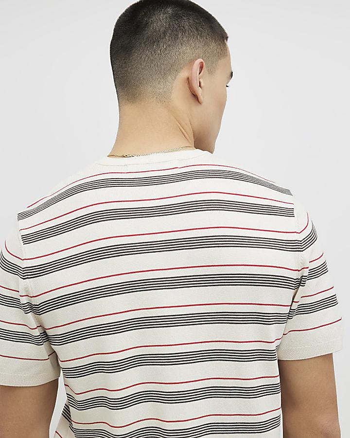 River Island Beige Knitted Stripe T-Shirt