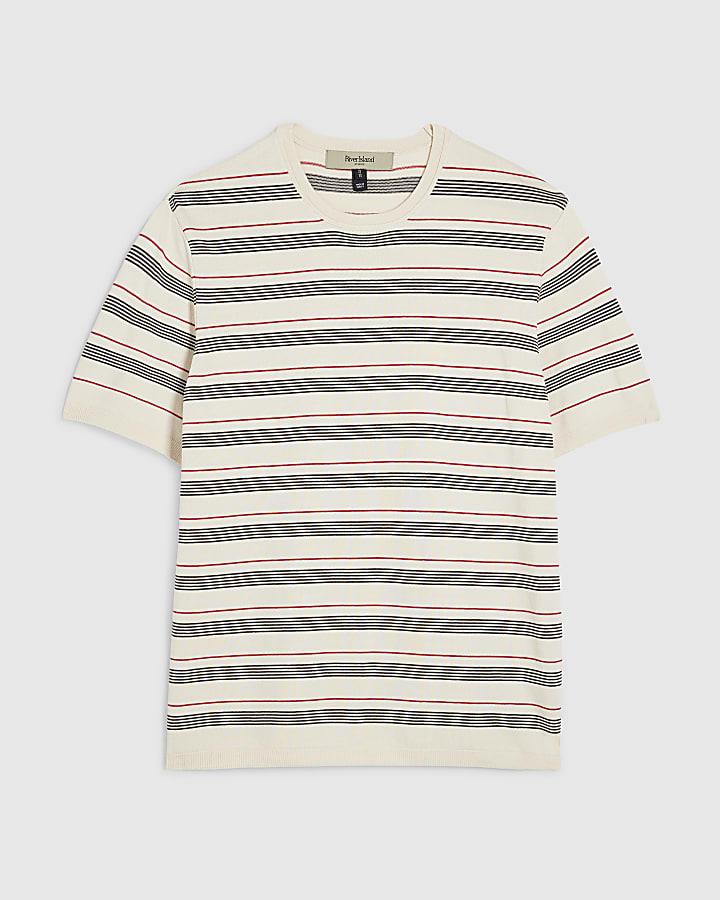 river island Beige Knitted Stripe T-Shirt
