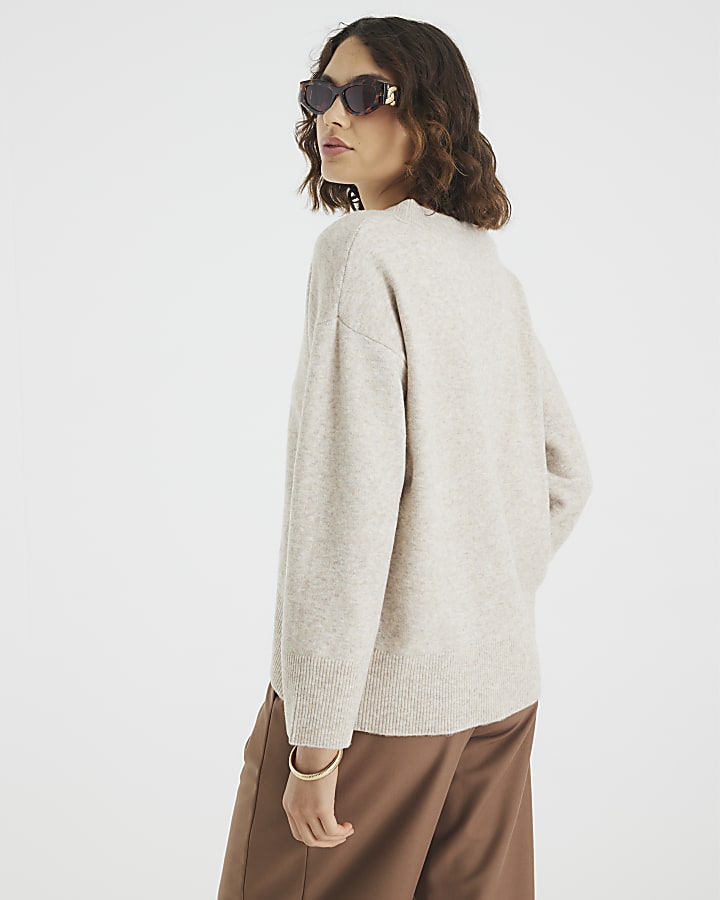 River Island Beige Knitted V Neck Jumper