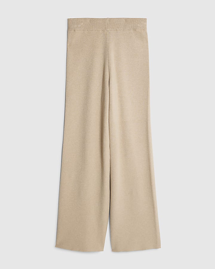 river island Beige Knitted Wide Leg Trousers