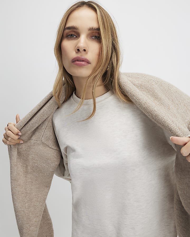 River Island Beige Long Sleeve Sweathirt Dress