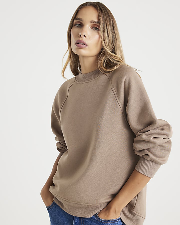 River Island Beige Long Sleeve Zip Back Sweatshirt