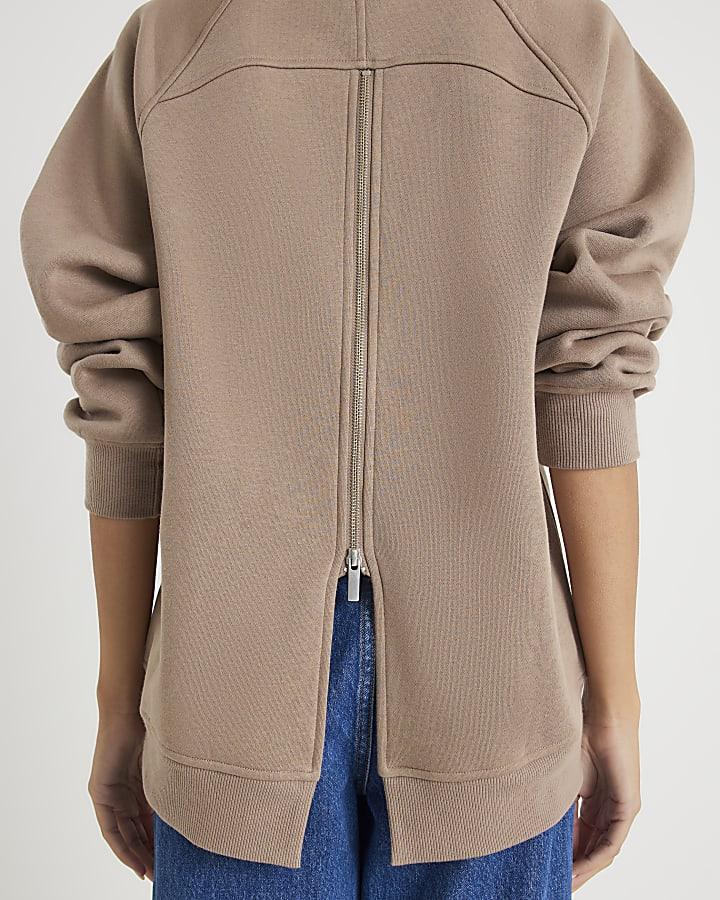 River Island Beige Long Sleeve Zip Back Sweatshirt