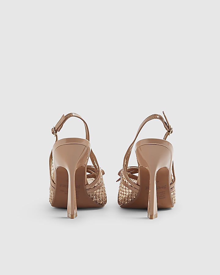 River Island Beige Mesh Bow Sling Back Heels