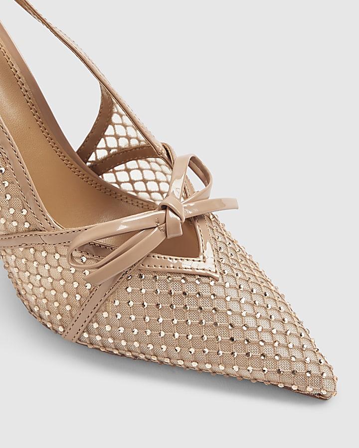River Island Beige Mesh Bow Sling Back Heels