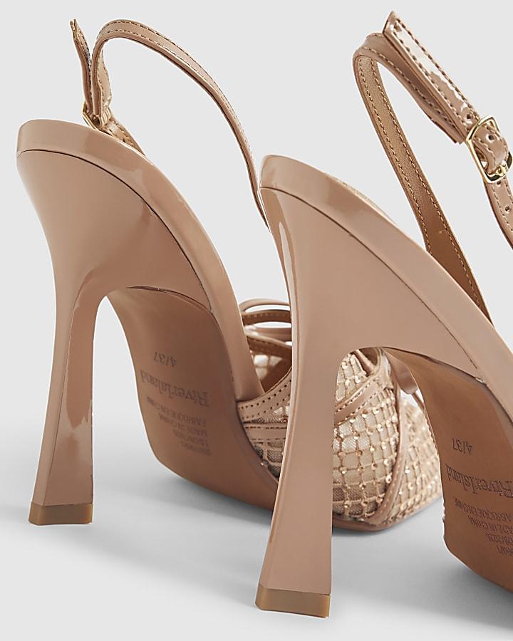 river island Beige Mesh Bow Sling Back Heels