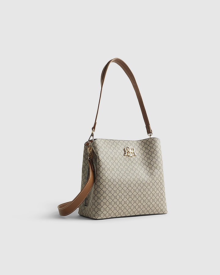 River Island Beige Monogram Bucket Bag Bundle