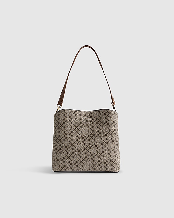 River Island Beige Monogram Bucket Bag Bundle