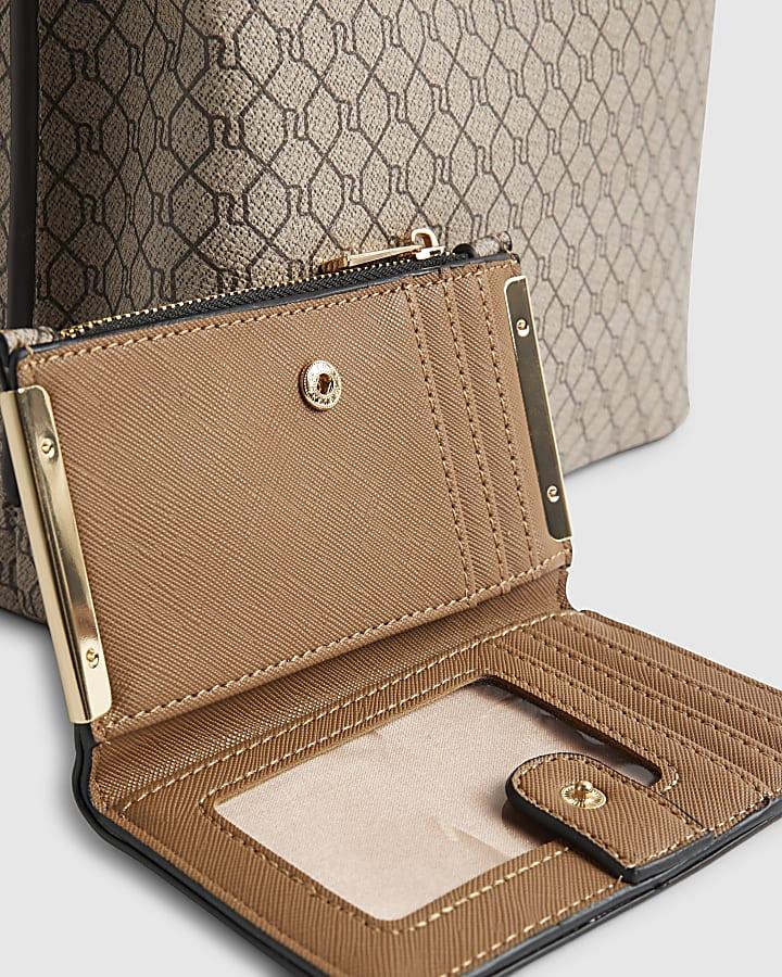 River Island Beige Monogram Bucket Bag Bundle