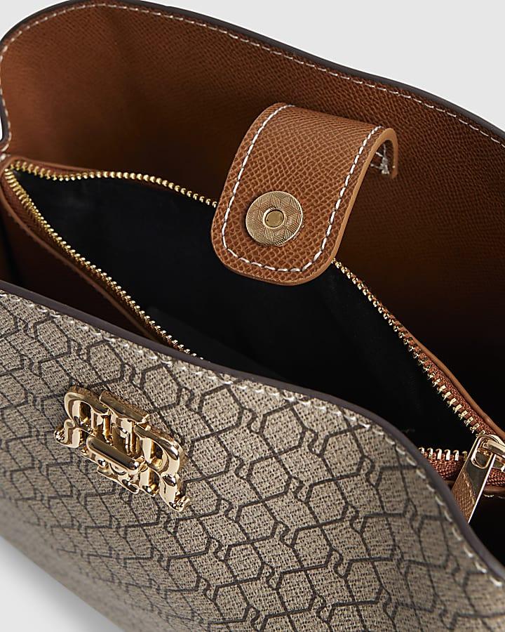 river island Beige Monogram Bucket Bag Bundle