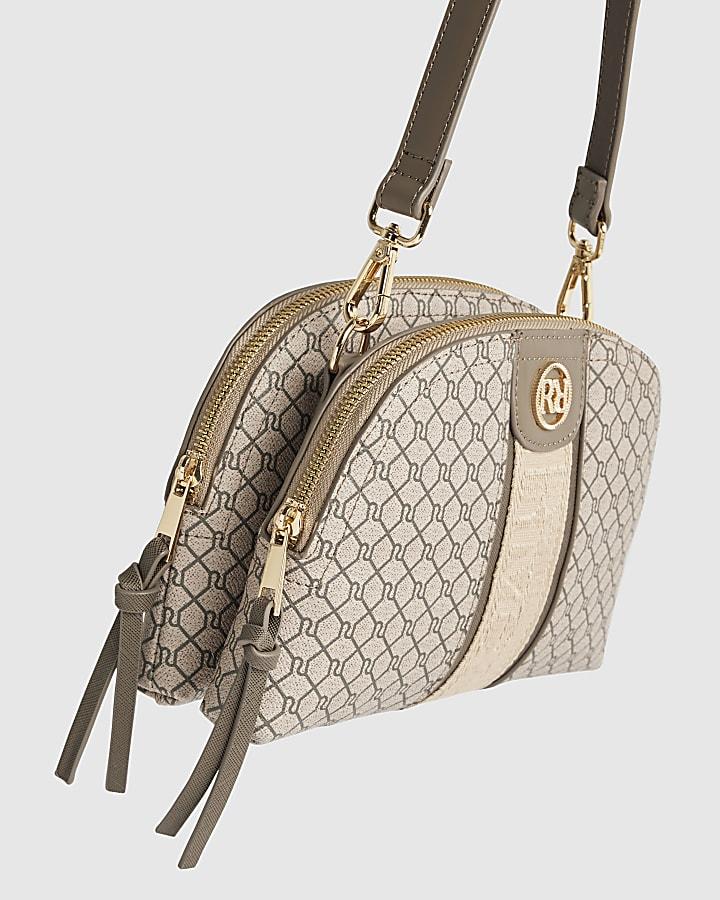 River Island Beige Monogram Crossbody Bag