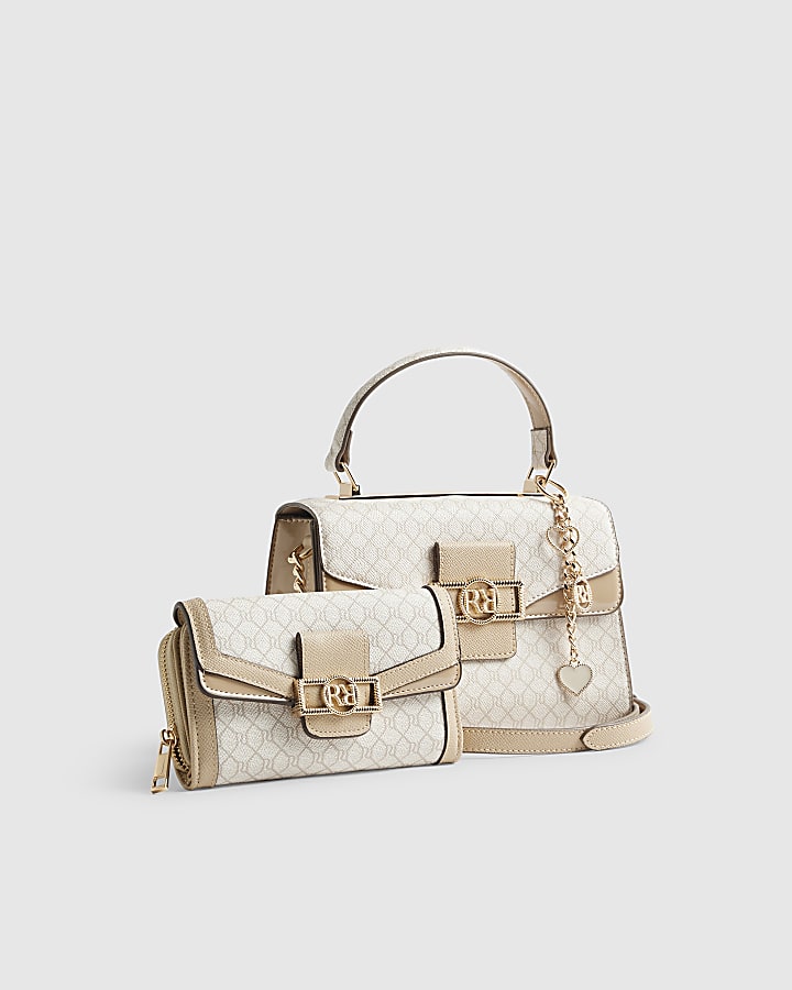 River Island Beige Monogram Mini Tote Bag Bundle