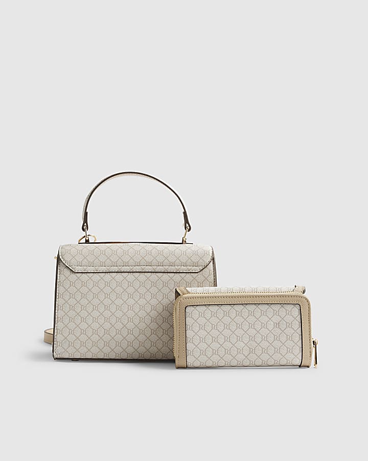 River Island Beige Monogram Mini Tote Bag Bundle