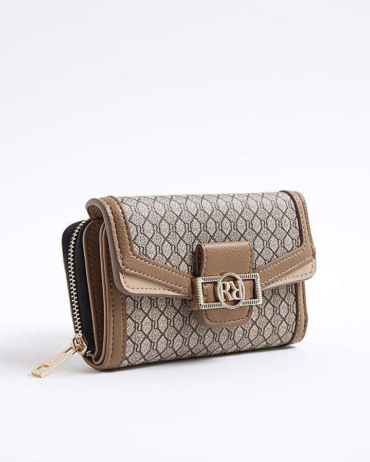 River Island Beige Monogram Panelled Flap Purse