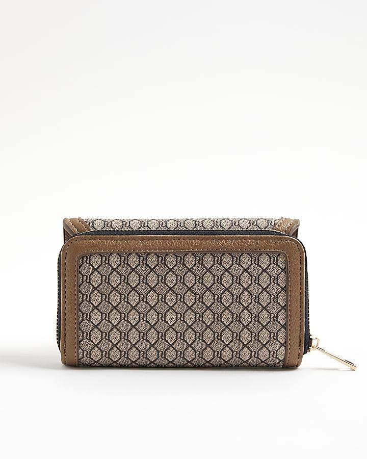 River Island Beige Monogram Panelled Flap Purse