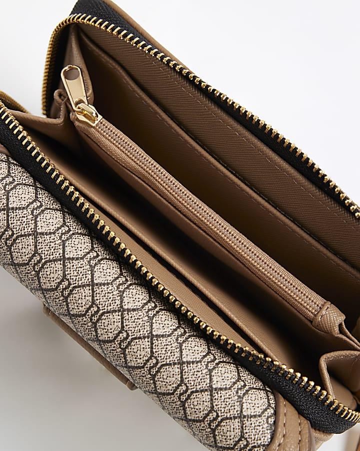 River Island Beige Monogram Panelled Flap Purse