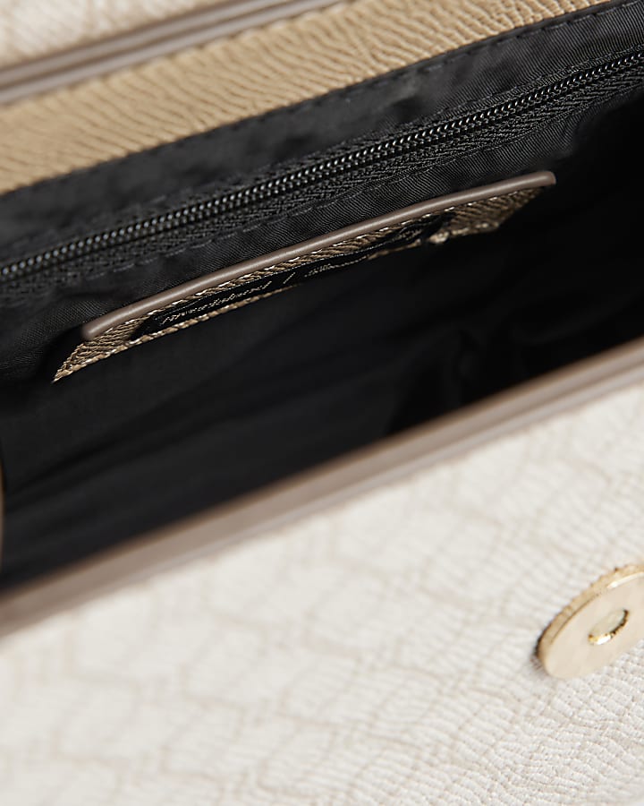 river island Beige Monogram Panelled Mini Tote Bag