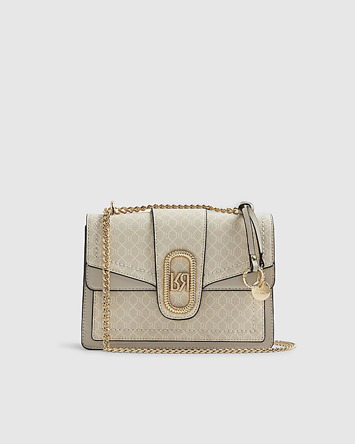 River Island Beige Monogram Panelled Shoulder Bag