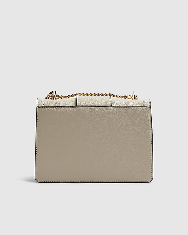 River Island Beige Monogram Panelled Shoulder Bag