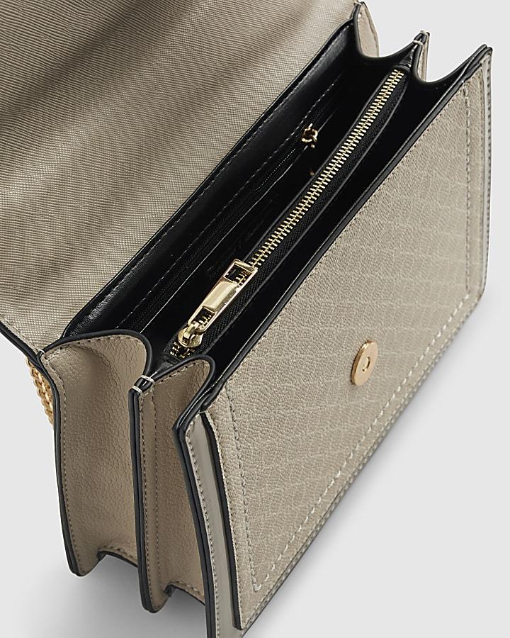 river island Beige Monogram Panelled Shoulder Bag