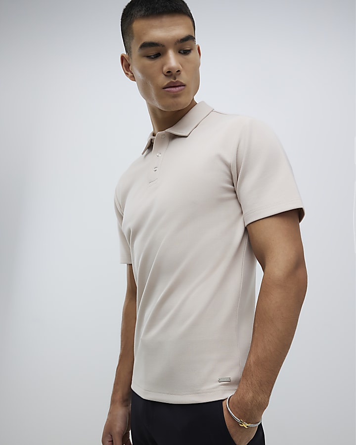 River Island Beige Muscle Fit Polo Shirt