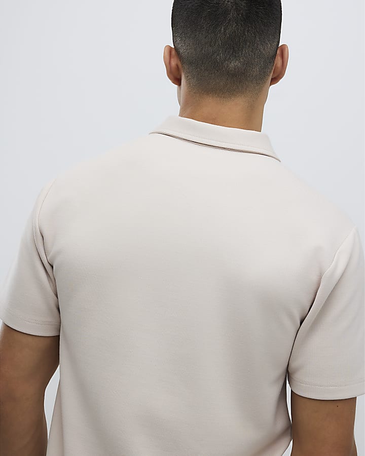 River Island Beige Muscle Fit Polo Shirt