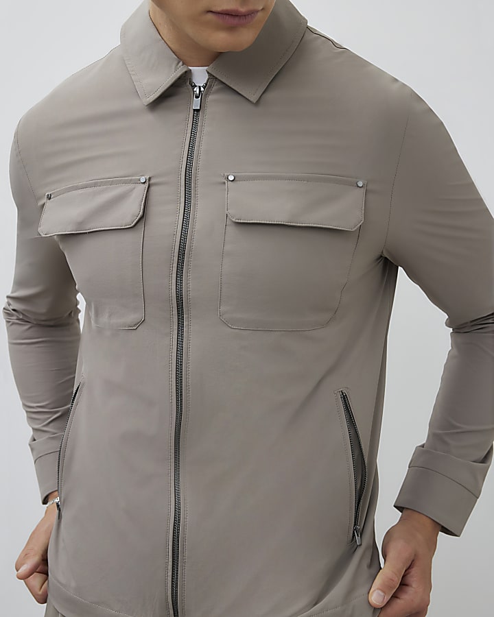 River Island Beige Muscle Fit Shacket