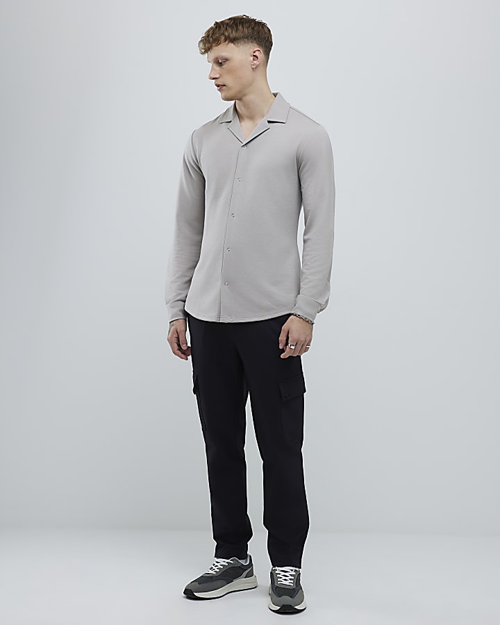 River Island Beige Muscle Fit Shirt