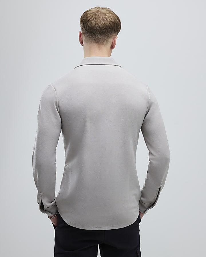 River Island Beige Muscle Fit Shirt