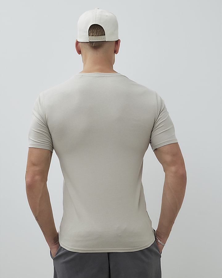 river island Beige Muscle Fit T-Shirt