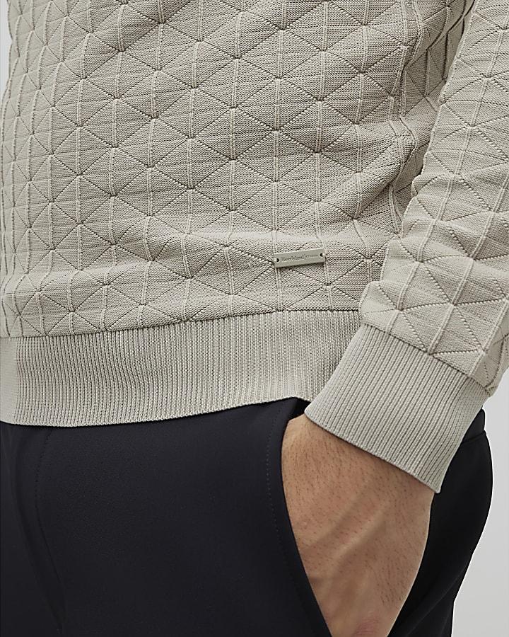 River Island Beige Muscle Fit Textured Jumper