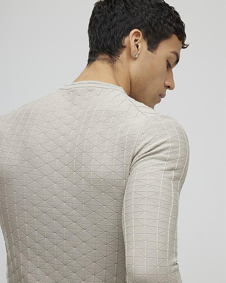 River Island Beige Muscle Fit Textured Jumper