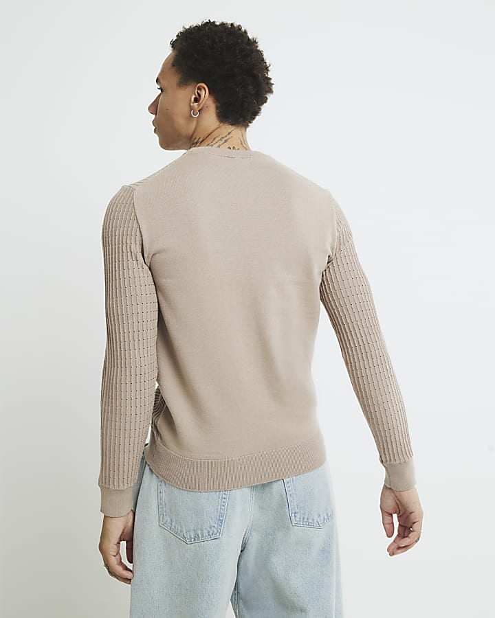 River Island Beige Muscle Fit Textured Jumper