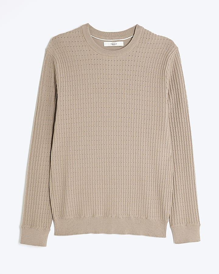 river island Beige Muscle Fit Textured Jumper