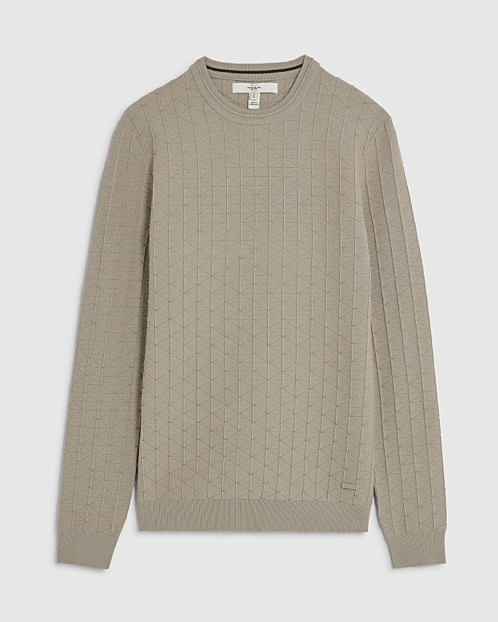 river island Beige Muscle Fit Textured Jumper
