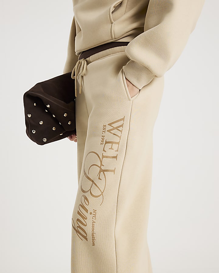 River Island Beige NYC Wide Leg Joggers
