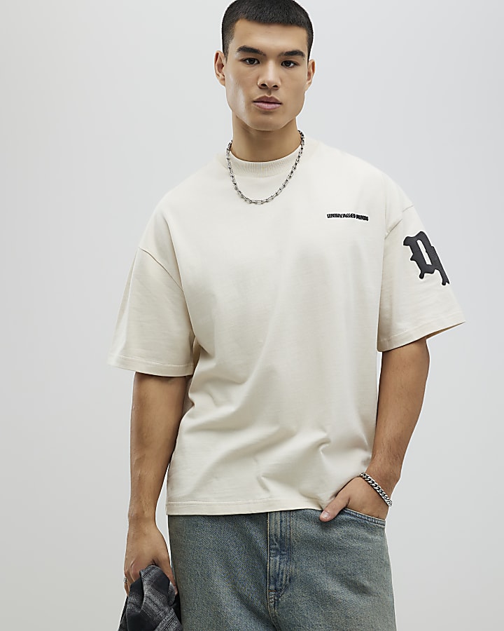 River Island Beige Oversized Fit Dept Inc T-Shirt