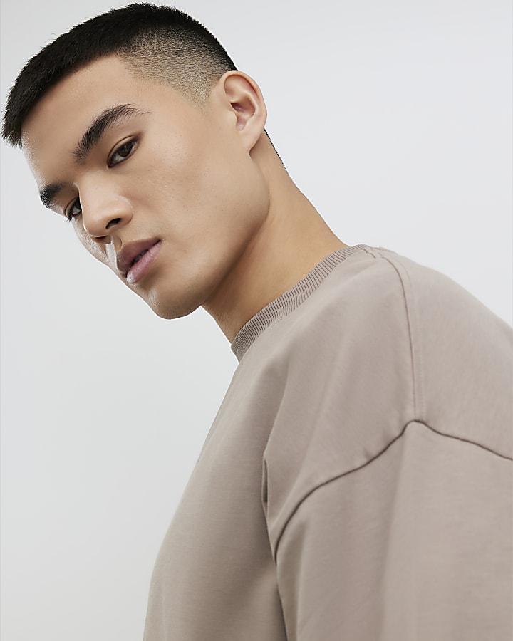 River Island Beige Oversized Fit T-Shirt