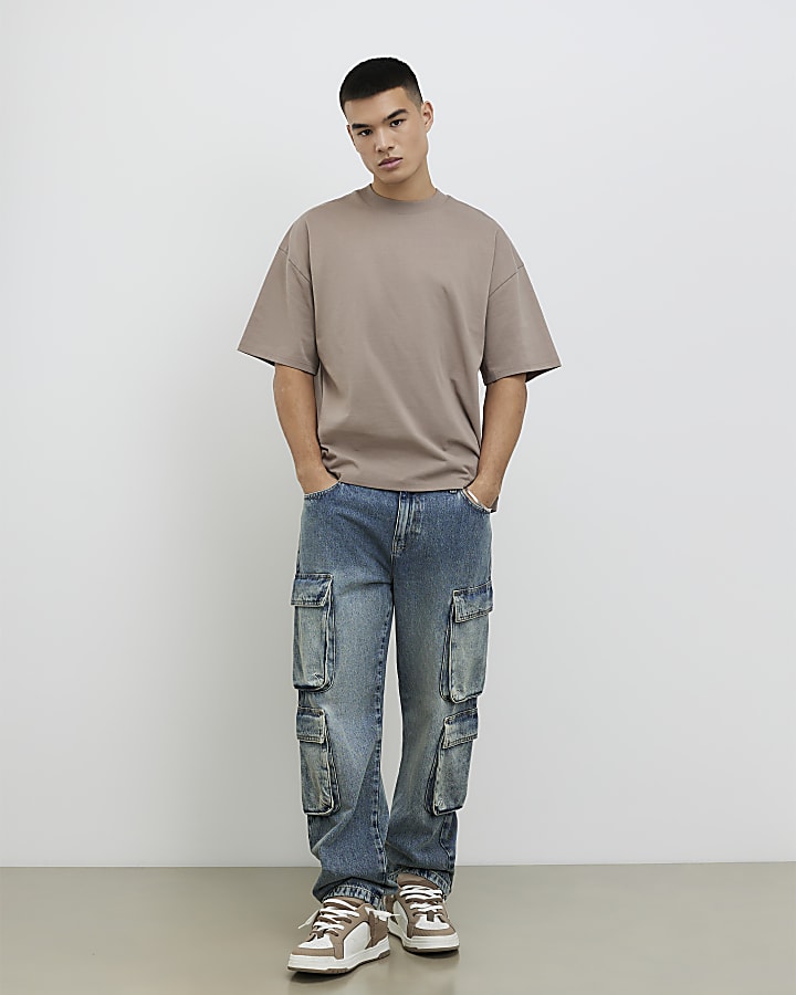 River Island Beige Oversized Fit T-Shirt
