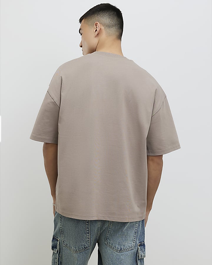 River Island Beige Oversized Fit T-Shirt