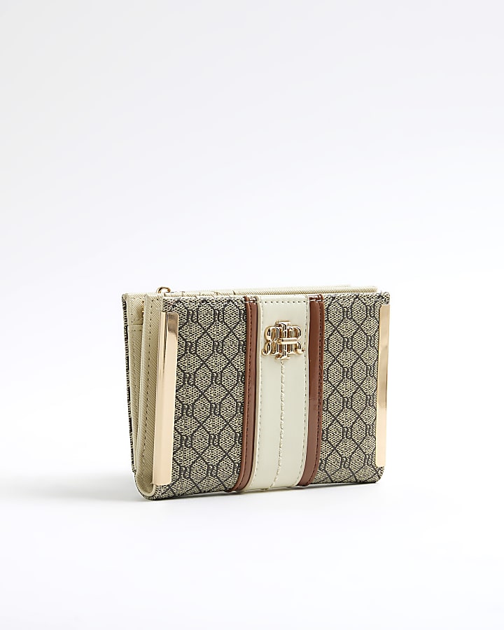River Island Beige Panelled Monogram Purse