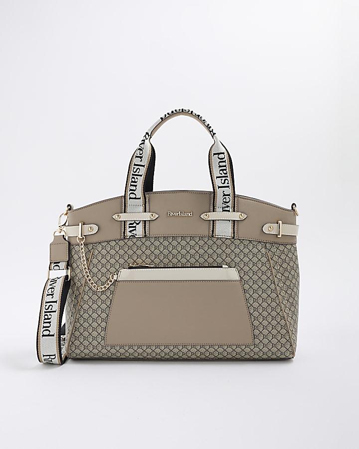 River Island Beige Panelled RI Handle Tote Bag