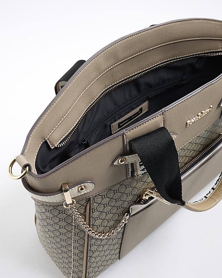 river island Beige Panelled RI Handle Tote Bag