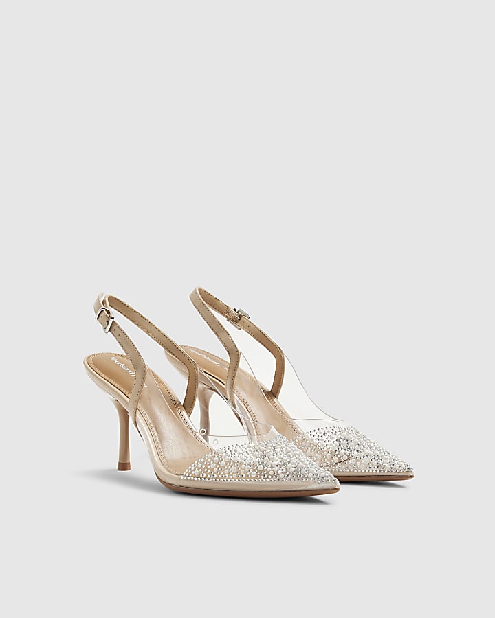 River Island Beige Perspex Pointed Court Heels