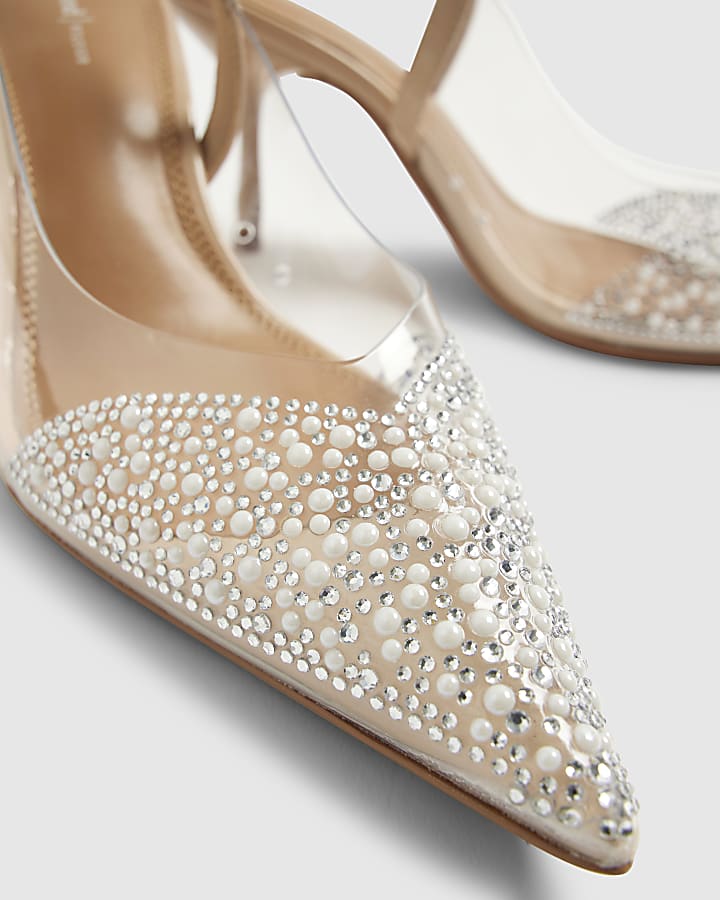 River Island Beige Perspex Pointed Court Heels