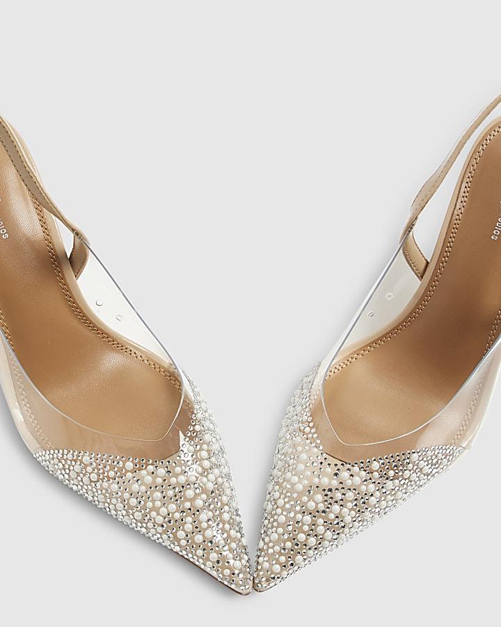 river island Beige Perspex Pointed Court Heels
