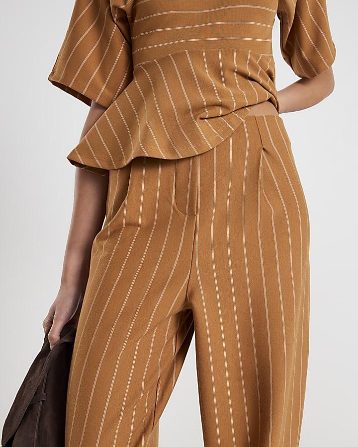 River Island Beige Pinstripe Tapered Trousers