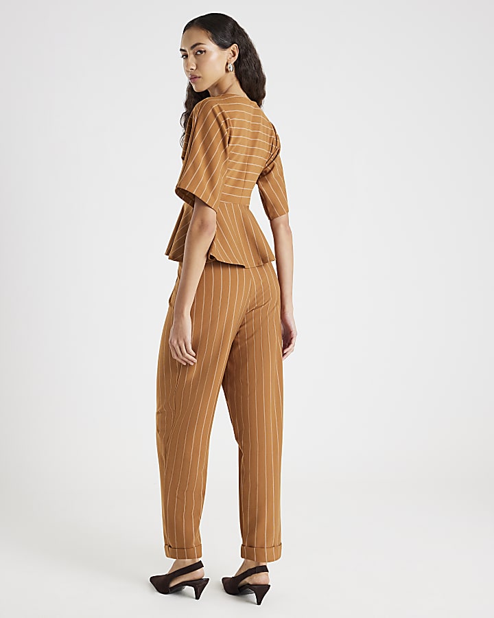 River Island Beige Pinstripe Tapered Trousers