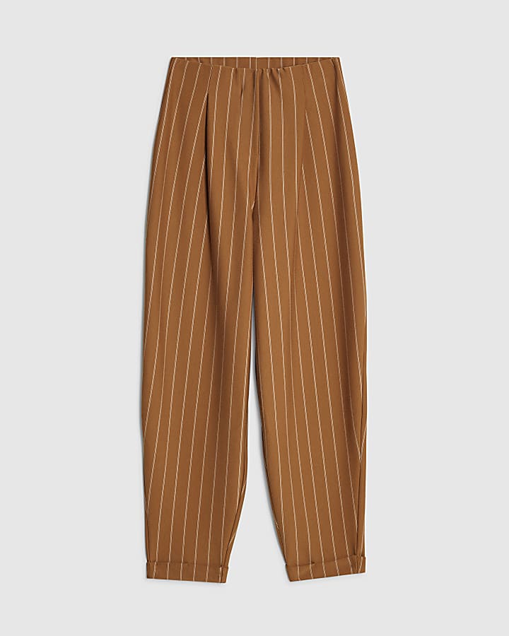 river island Beige Pinstripe Tapered Trousers